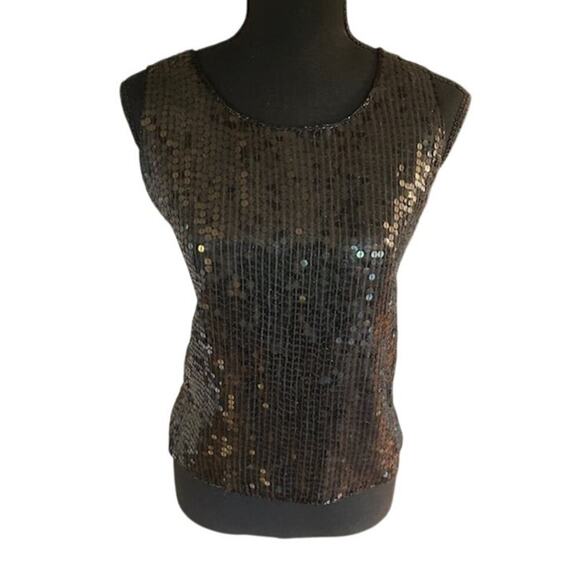 Jewel Queen Black Sequin Silk Tank Top – Medium – Holiday Party Glam - Picture 2 of 5